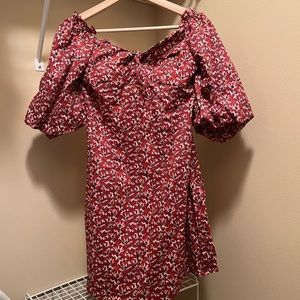 Urban revivo Floral Print Tie Front Puff Sleeve Dress